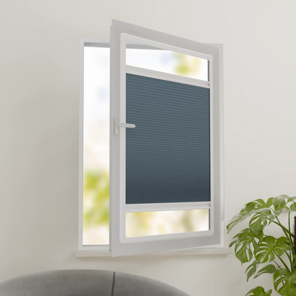 Pleated Blinds No Drill - Easy Fit - Perfect Magnetic Frame - Blackout - Blue