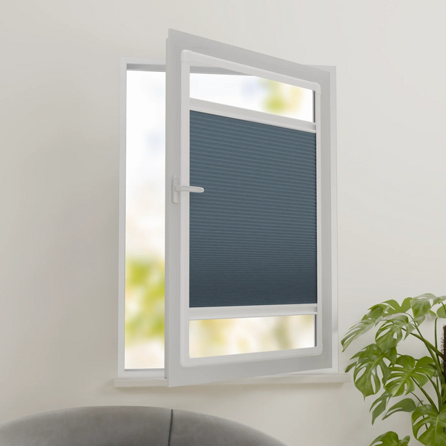 Pleated Blinds No Drill - Easy Fit - Perfect Magnetic Frame - Blackout - Blue