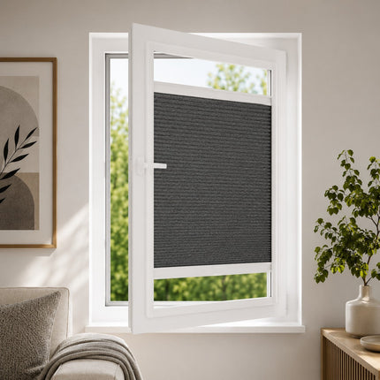 Pleated Blinds No Drill - Easy Fit - Perfect Magnetic Frame - Blackout - Anthracite