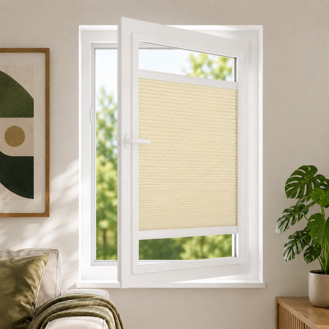 Pleated Blinds No Drill - Easy Fit - Perfect Magnetic Frame - Blackout - Beige