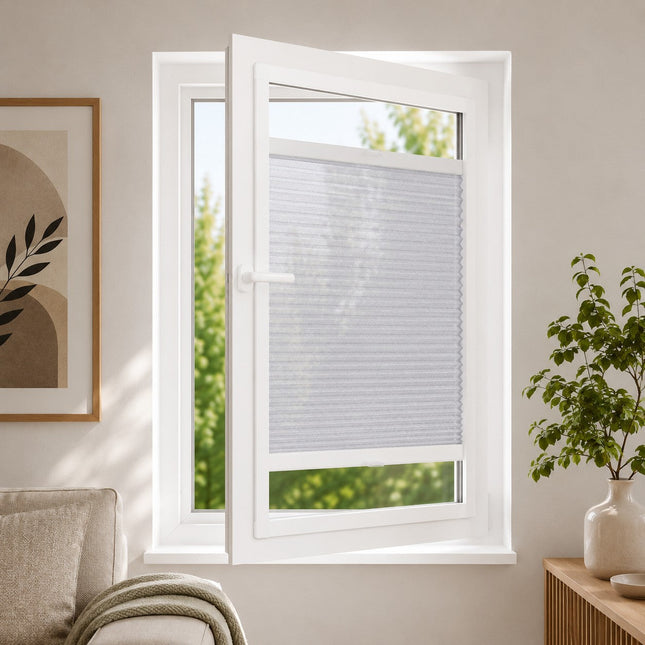 Pleated Blinds No Drill - Easy Fit - Perfect Magnetic Frame - Translucent - Light Gray